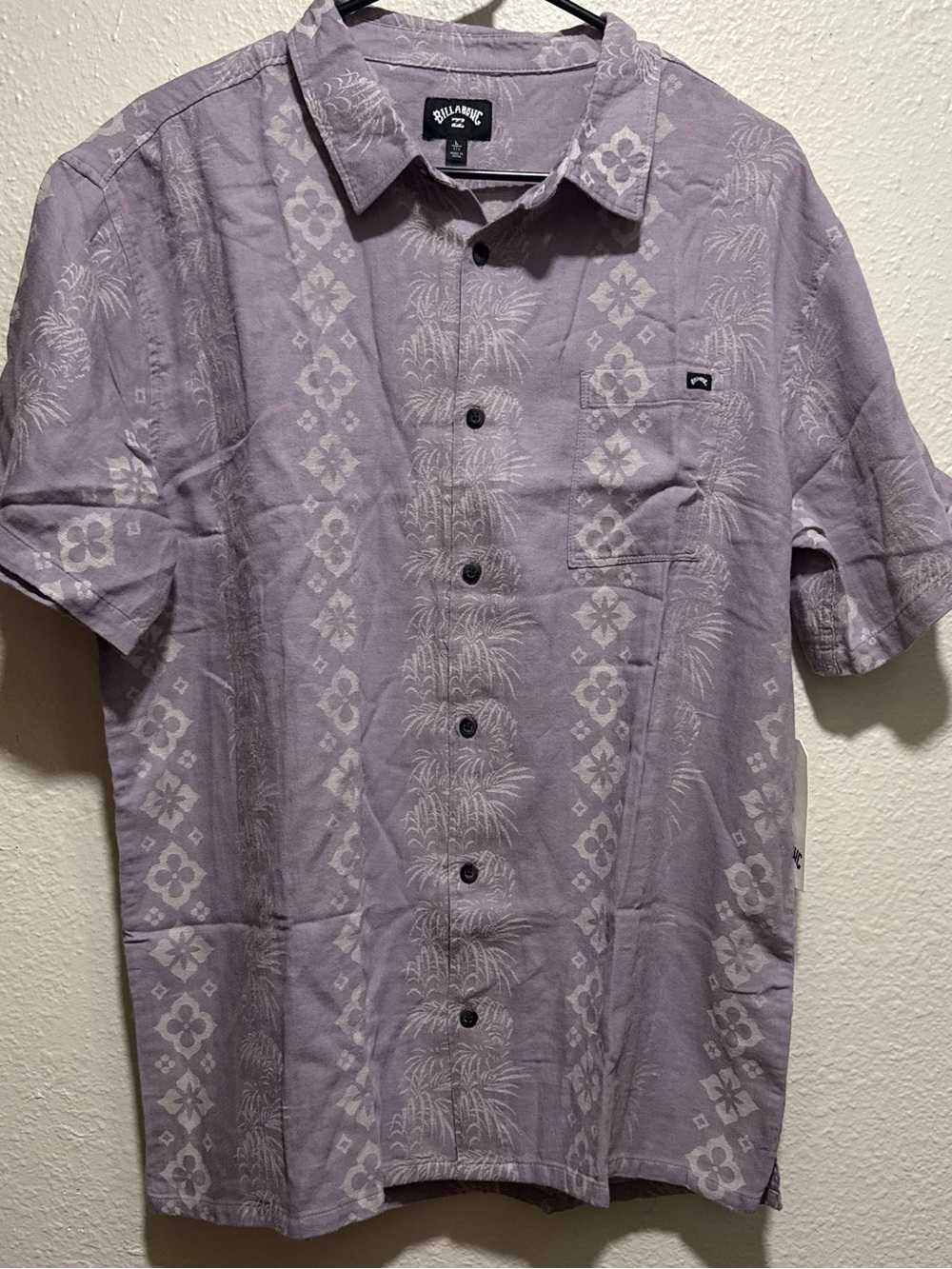 Billabong Lavender Short-Sleeve Button-Down with Tonal Island Print